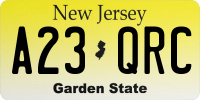 NJ license plate A23QRC