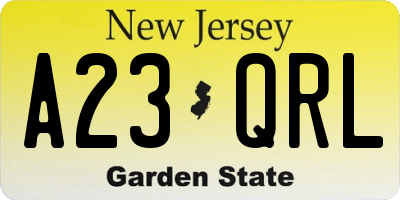 NJ license plate A23QRL