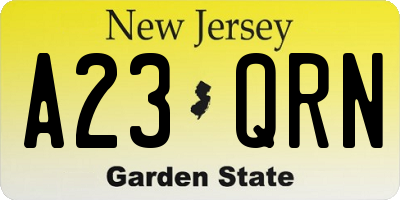 NJ license plate A23QRN