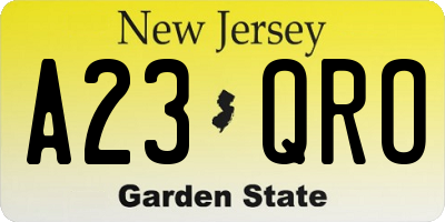 NJ license plate A23QRO