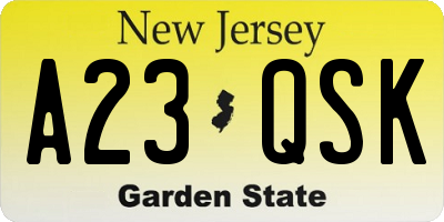 NJ license plate A23QSK