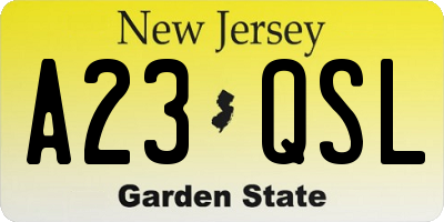 NJ license plate A23QSL
