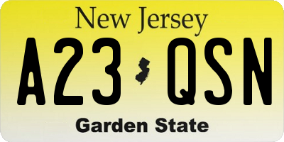 NJ license plate A23QSN