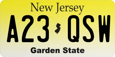 NJ license plate A23QSW