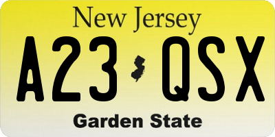 NJ license plate A23QSX