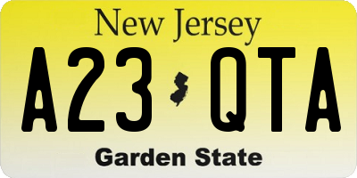 NJ license plate A23QTA
