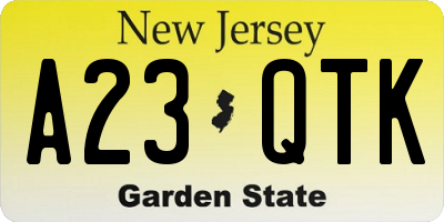 NJ license plate A23QTK