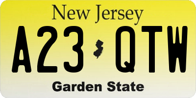 NJ license plate A23QTW