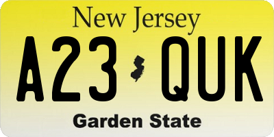 NJ license plate A23QUK