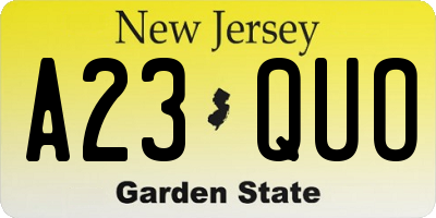 NJ license plate A23QUO