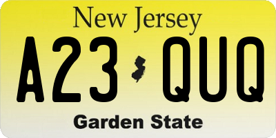 NJ license plate A23QUQ