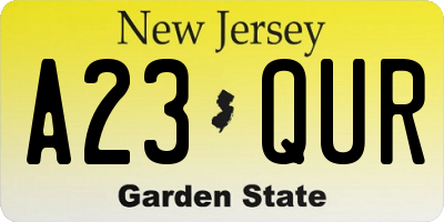 NJ license plate A23QUR
