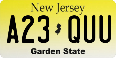 NJ license plate A23QUU