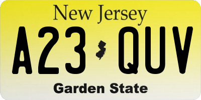 NJ license plate A23QUV