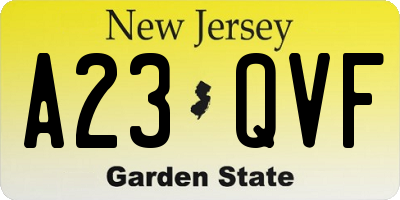 NJ license plate A23QVF