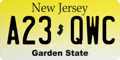 NJ license plate A23QWC