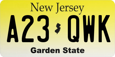 NJ license plate A23QWK