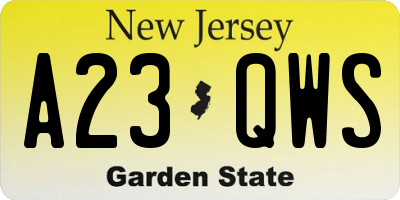 NJ license plate A23QWS