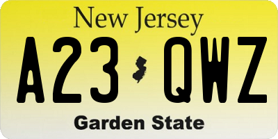 NJ license plate A23QWZ