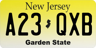 NJ license plate A23QXB
