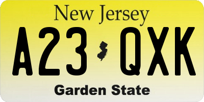 NJ license plate A23QXK