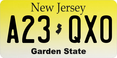 NJ license plate A23QXO