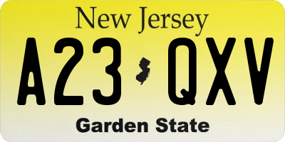 NJ license plate A23QXV