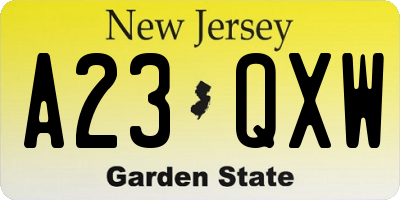 NJ license plate A23QXW