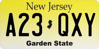 NJ license plate A23QXY