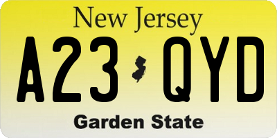 NJ license plate A23QYD