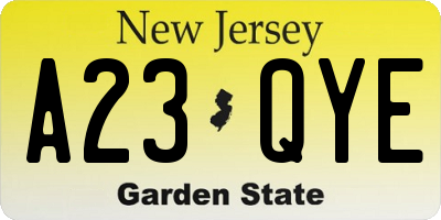 NJ license plate A23QYE