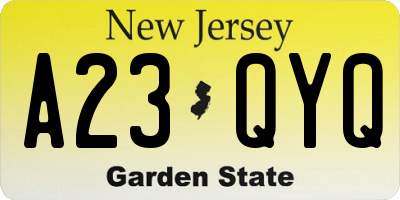 NJ license plate A23QYQ