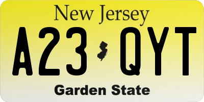NJ license plate A23QYT