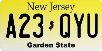 NJ license plate A23QYU