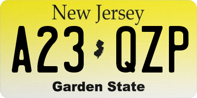 NJ license plate A23QZP