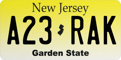 NJ license plate A23RAK