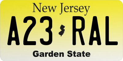 NJ license plate A23RAL