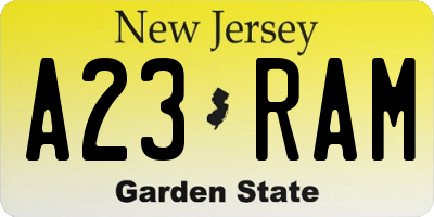NJ license plate A23RAM
