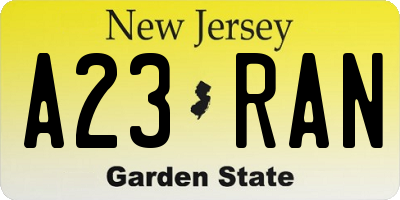 NJ license plate A23RAN
