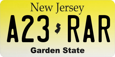 NJ license plate A23RAR
