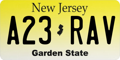 NJ license plate A23RAV