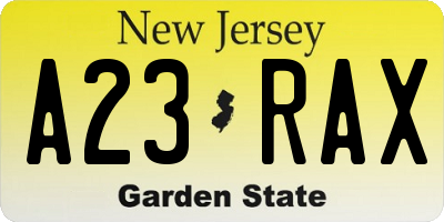 NJ license plate A23RAX