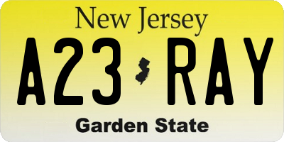 NJ license plate A23RAY