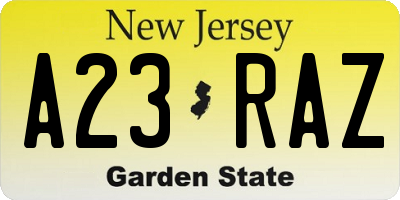 NJ license plate A23RAZ