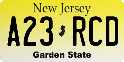NJ license plate A23RCD