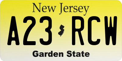 NJ license plate A23RCW
