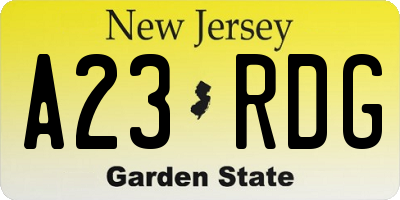 NJ license plate A23RDG