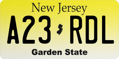 NJ license plate A23RDL