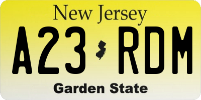 NJ license plate A23RDM