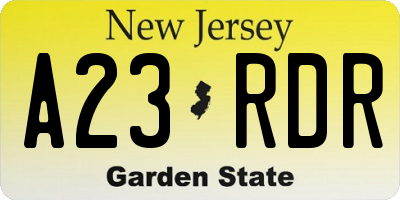NJ license plate A23RDR